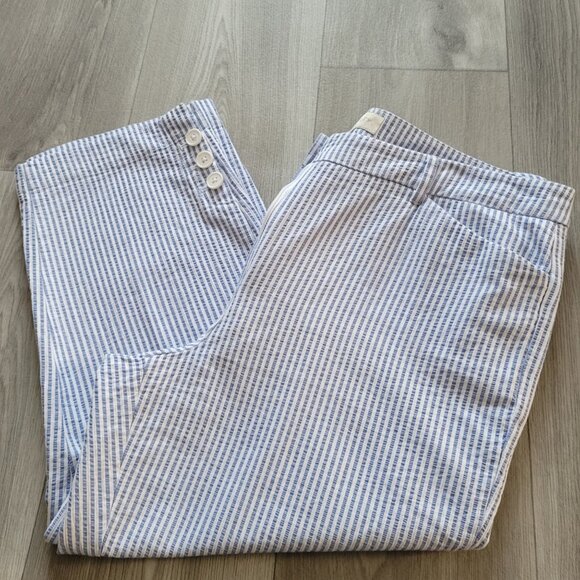 Talbots Womens Blue & White Striped Cropped Pants W/Button Hem Size 12 Petite 1 - Picture 2 of 5